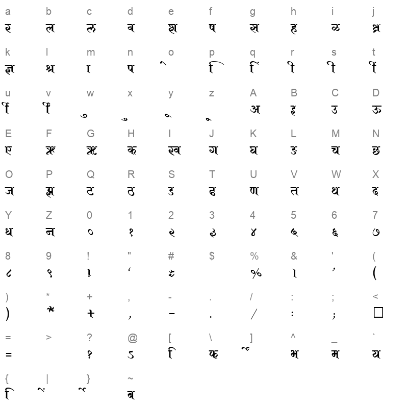 SHREE DEV 2329 Regular Character Map