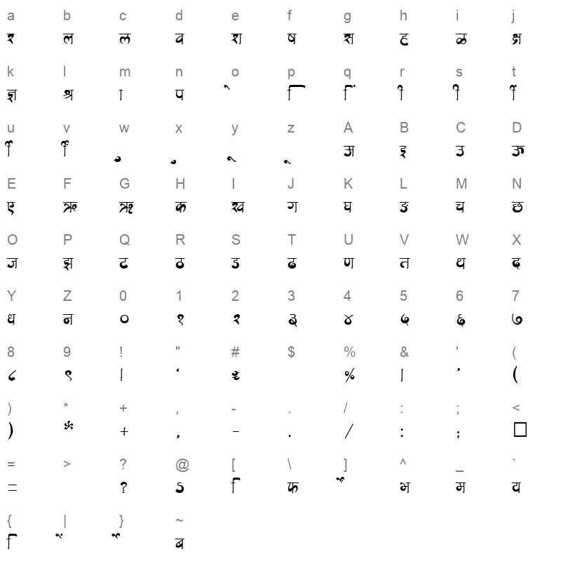 SHREE DEV 2330 Regular Character Map