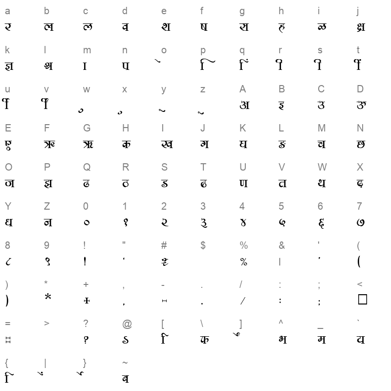 SHREE DEV 2331 Regular Character Map