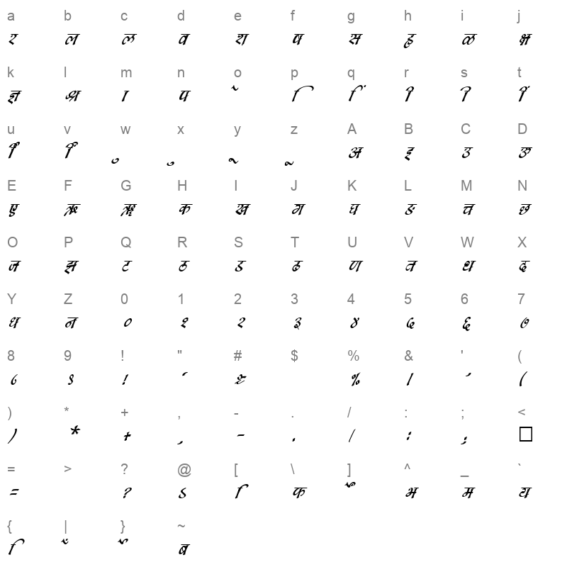 SHREE DEV 2332 Regular Character Map