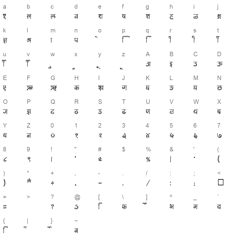 SHREE DEV 2333 Regular Character Map