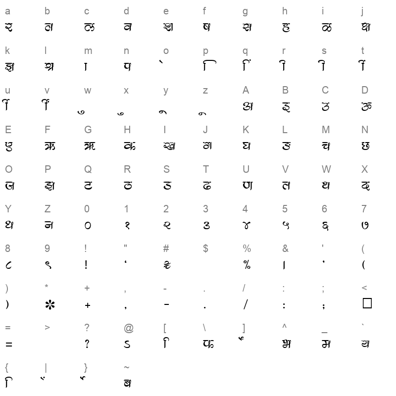 SHREE DEV 2334 Regular Character Map