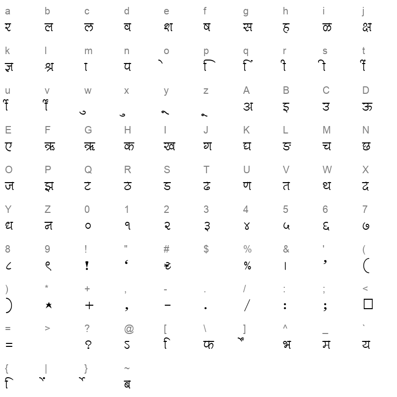 SHREE DEV 2338 Regular Character Map