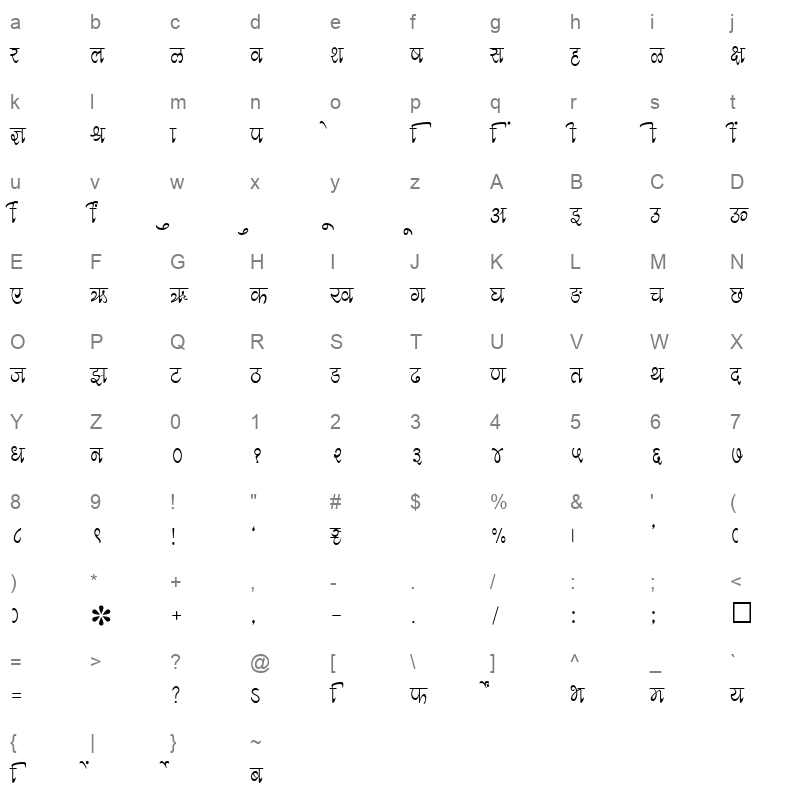 SHREE DEV 2340 Regular Character Map