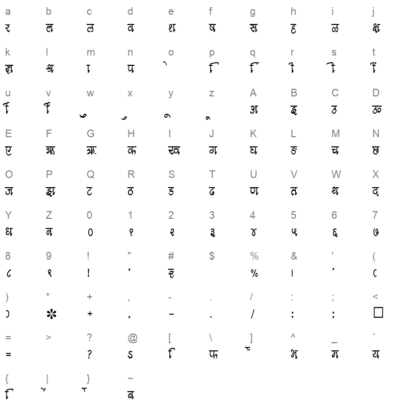 SHREE DEV 2341 Regular Character Map