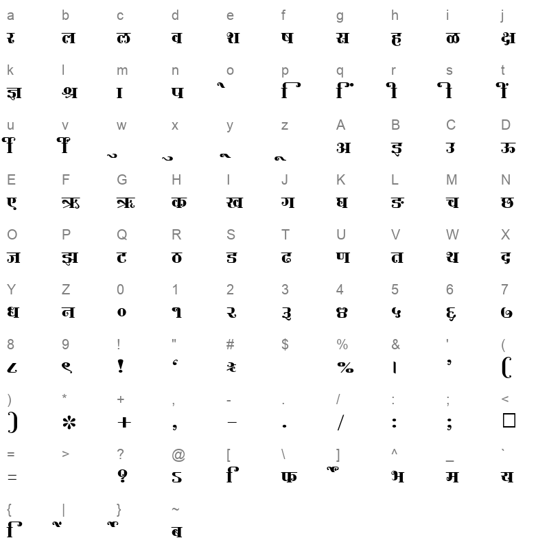 SHREE DEV 2342 Regular Character Map