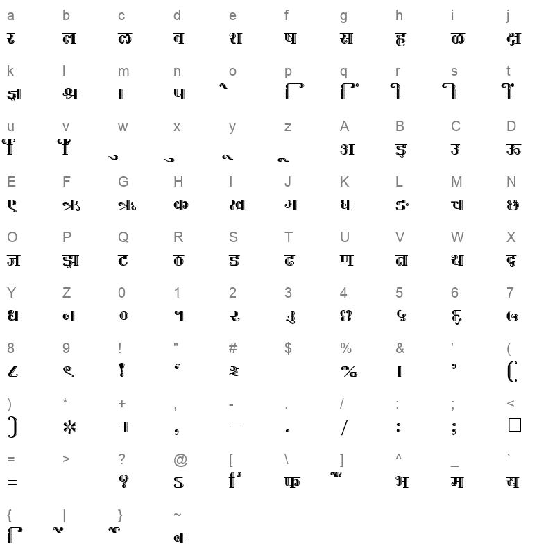 SHREE DEV 2343 Regular Character Map