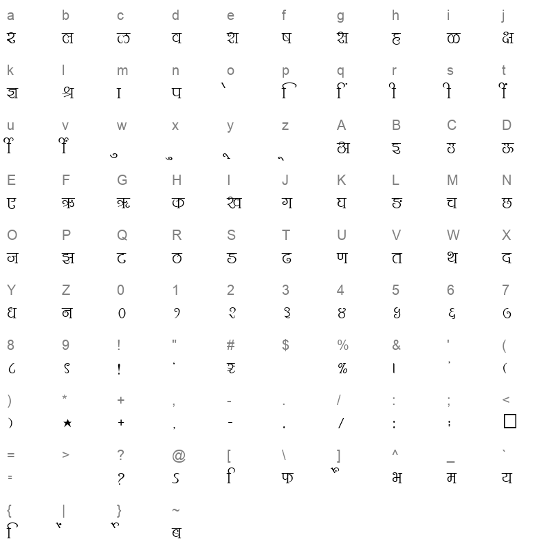 SHREE DEV 2344 Regular Character Map
