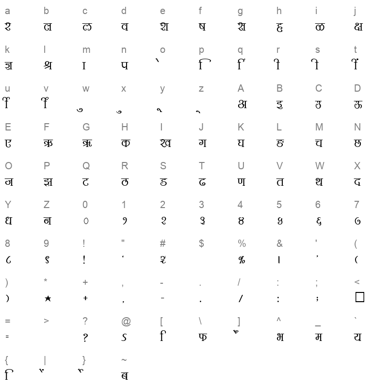 SHREE DEV 2345 Regular Character Map