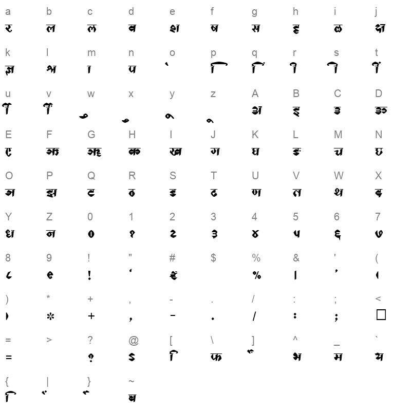 SHREE DEV 2346 Regular Character Map