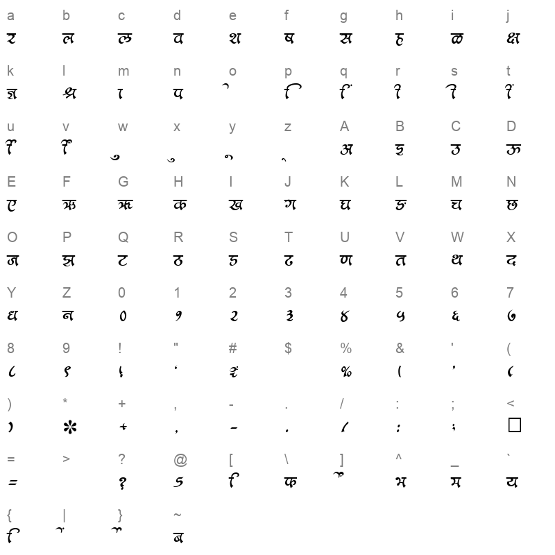 SHREE DEV 2348 Regular Character Map