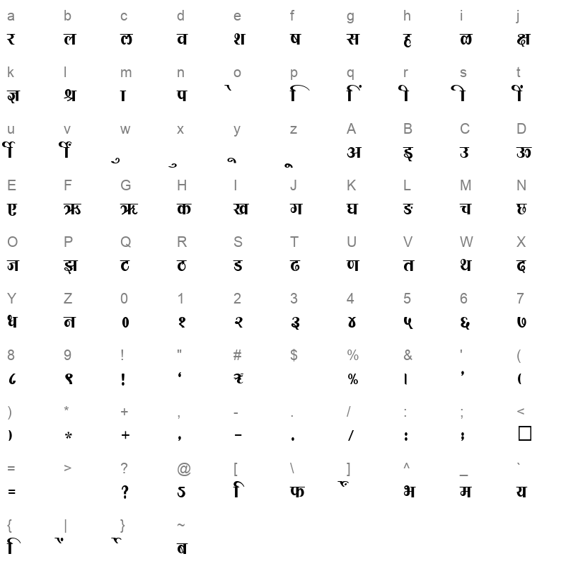 SHREE DEV 2349 Regular Character Map