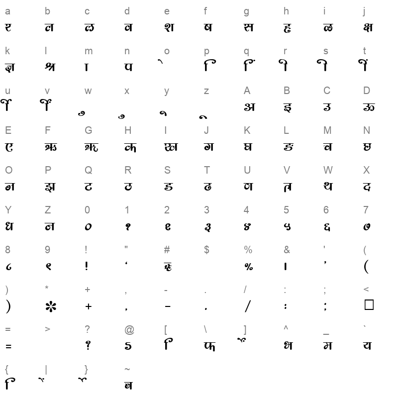 SHREE DEV 2350 Regular Character Map