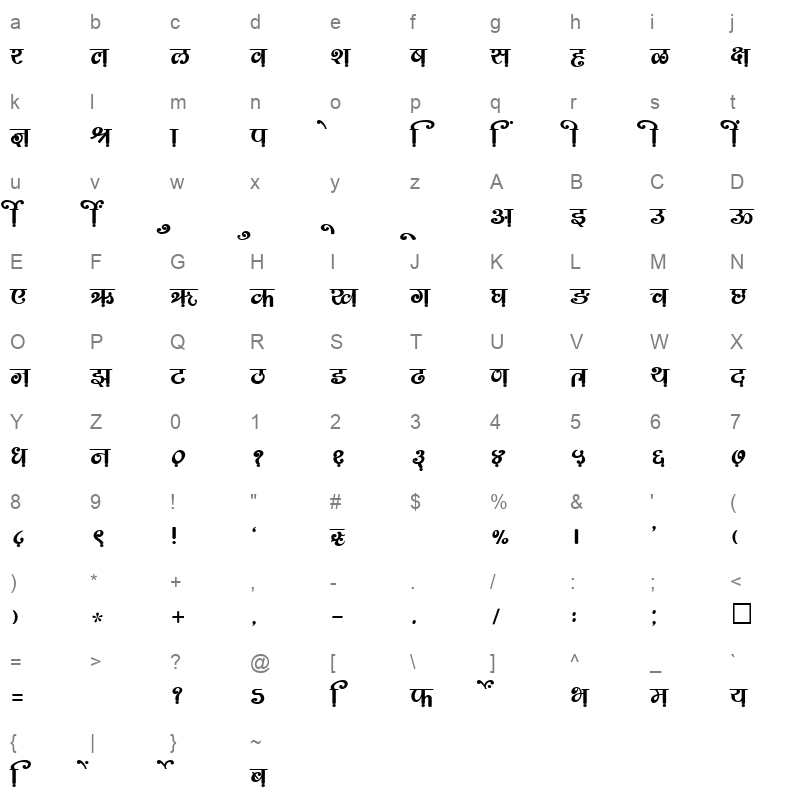 SHREE DEV 2351 Regular Character Map