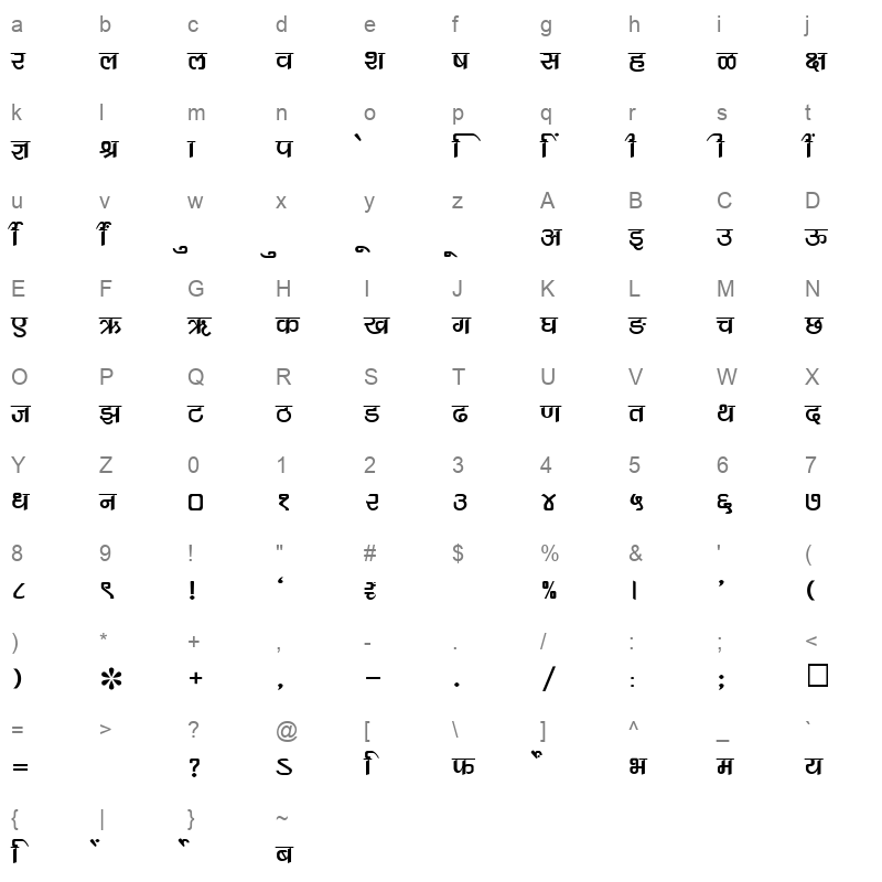 SHREE DEV 2353 Regular Character Map