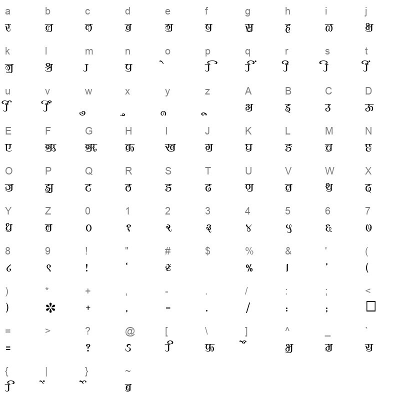 SHREE DEV 2361 Regular Character Map