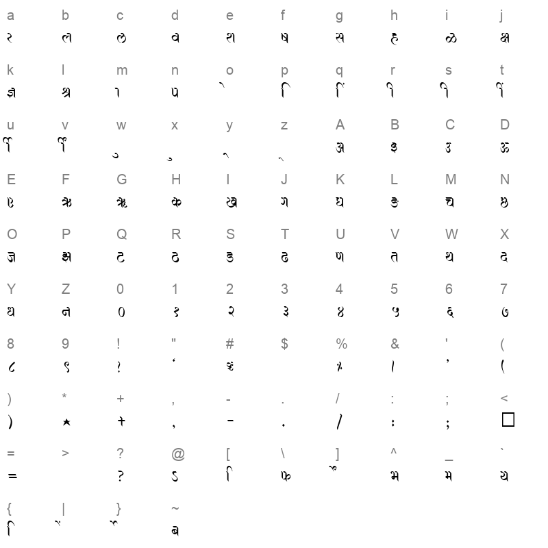 SHREE DEV 2364 Regular Character Map