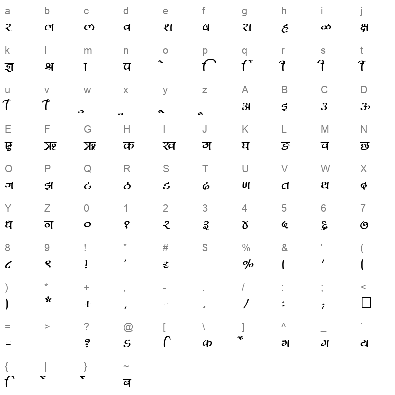 SHREE DEV 2365 Regular Character Map