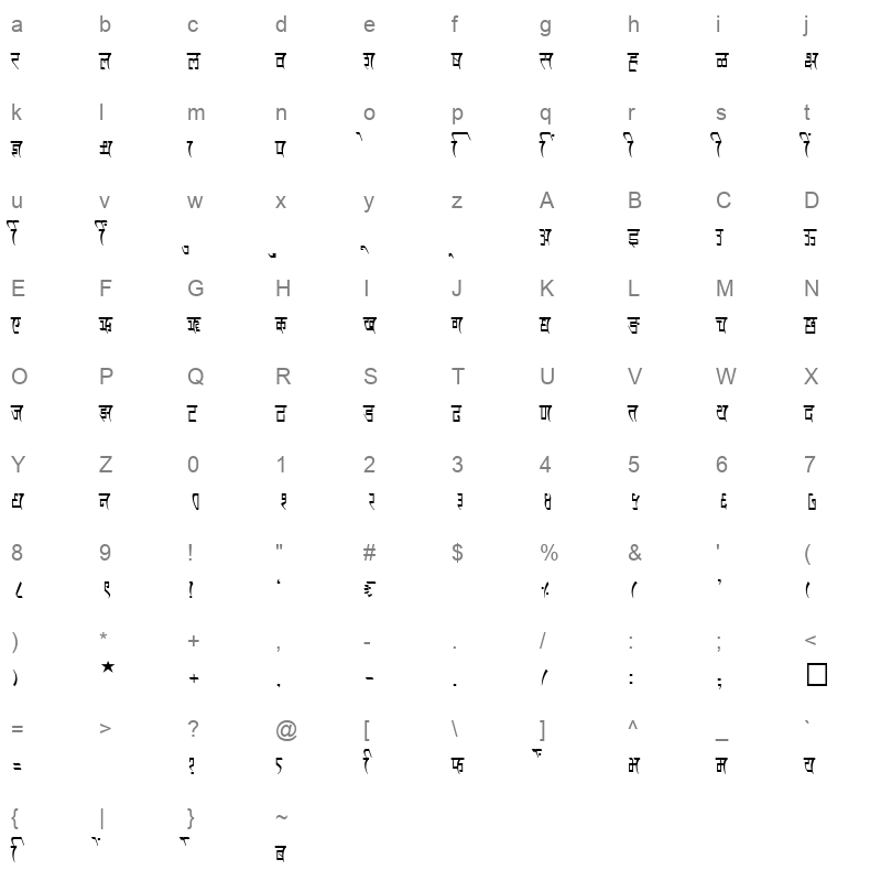 SHREE DEV 2366 Regular Character Map