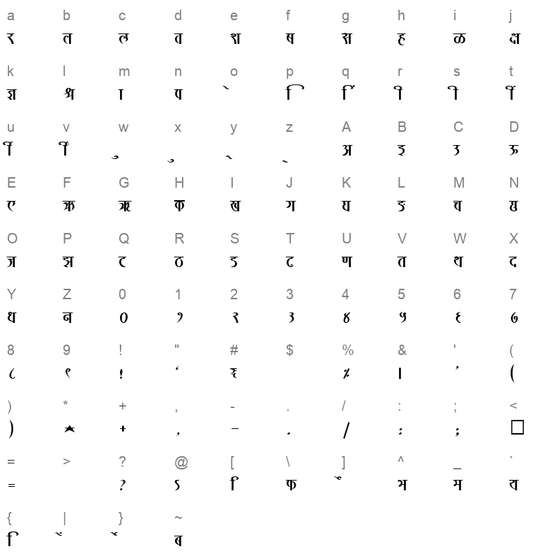 SHREE DEV 2368 Regular Character Map