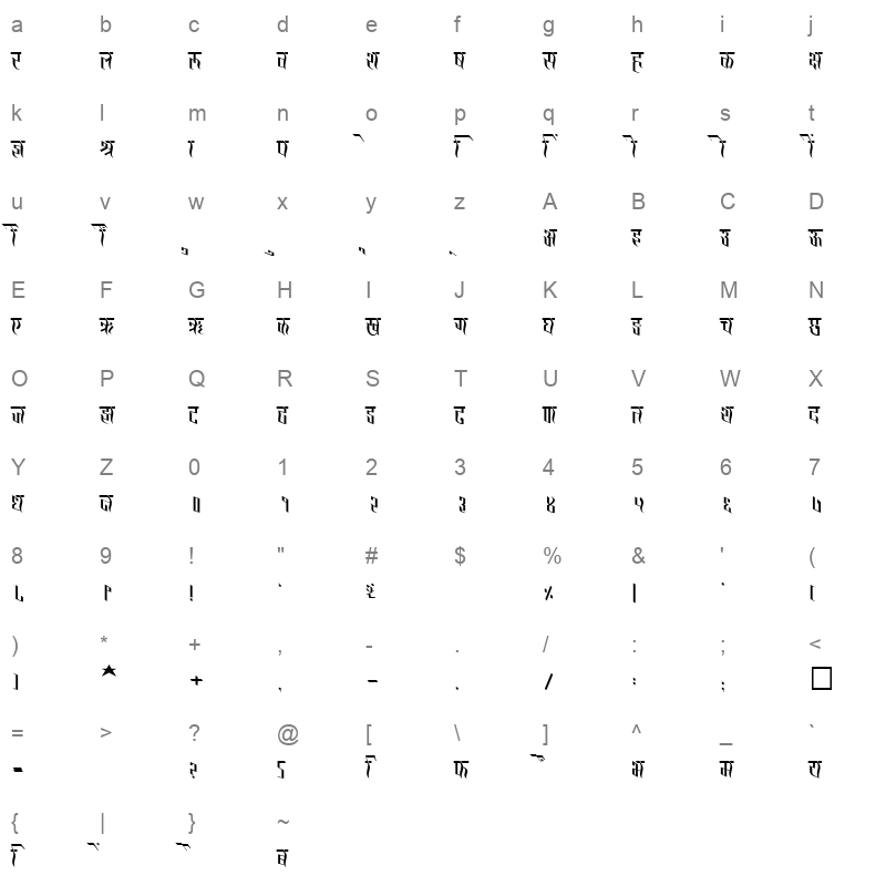 SHREE DEV 2370 Regular Character Map