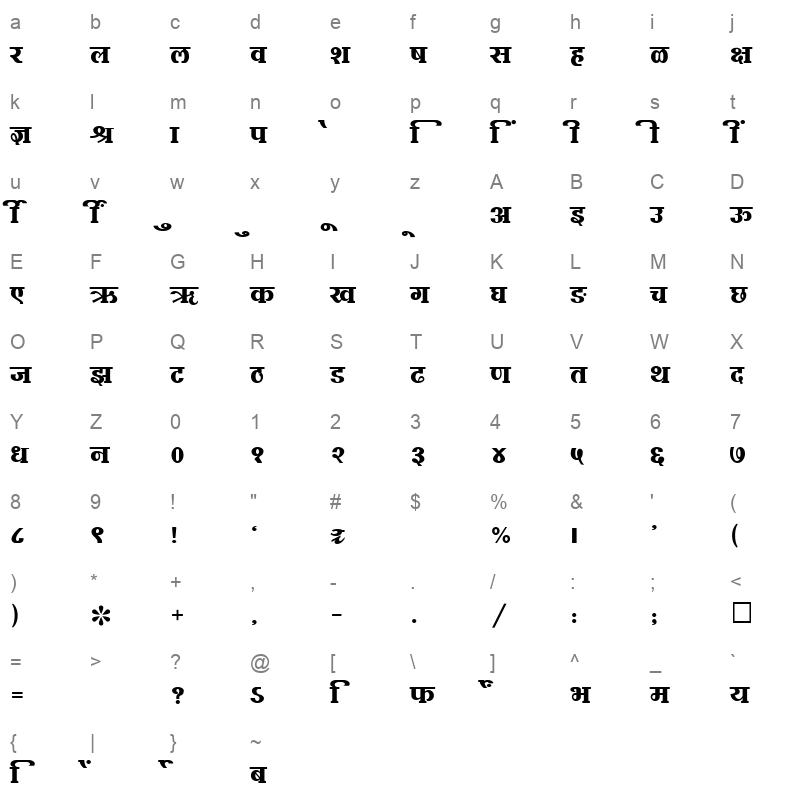 SHREE DEV 2371 Regular Character Map