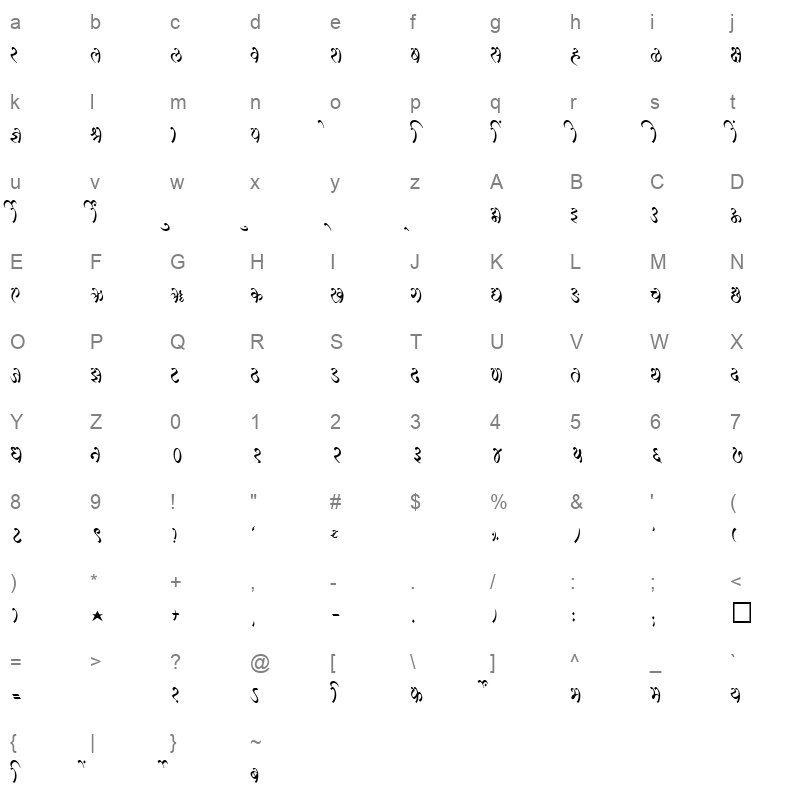 SHREE DEV 2372 Regular Character Map