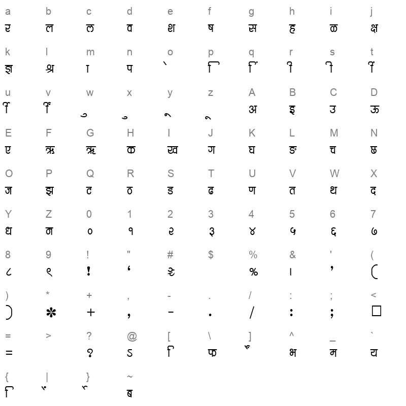 SHREE DEV 2375 Regular Character Map