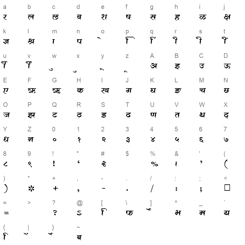 SHREE DEV 2378 Regular Character Map