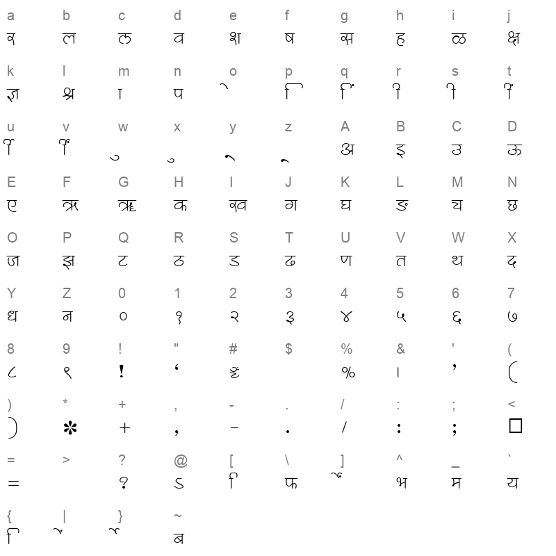 SHREE DEV 2379 Regular Character Map