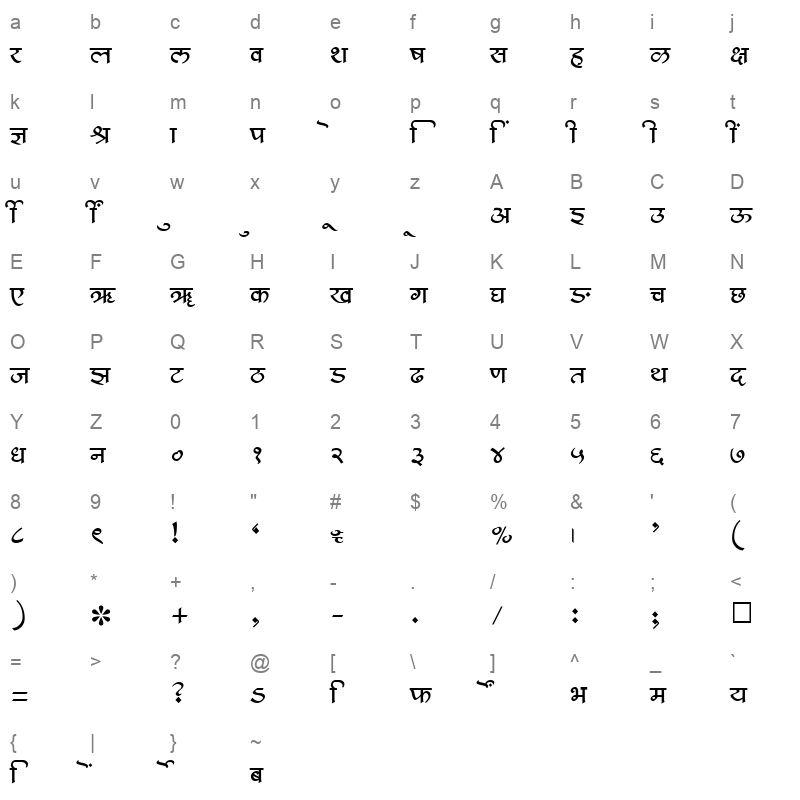 SHREE DEV 2384 Regular Character Map