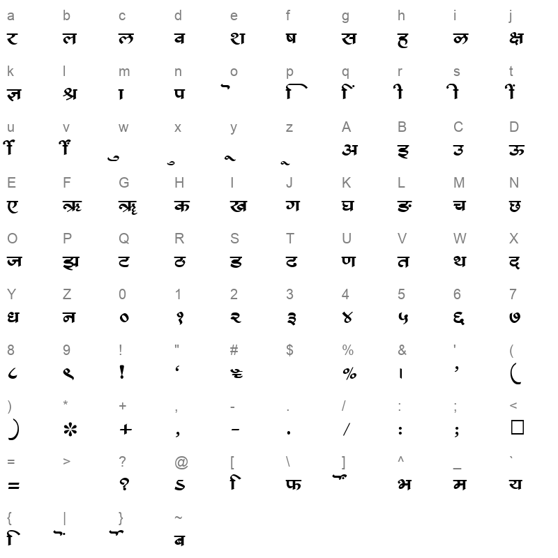 SHREE DEV 2385 Regular Character Map