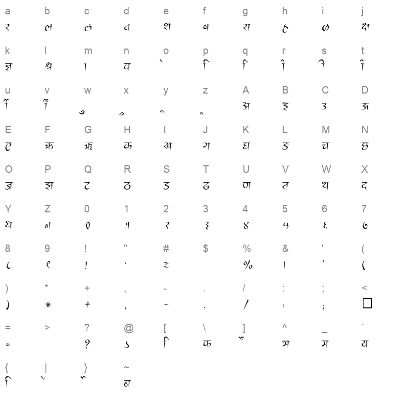 SHREE DEV 2386 Regular Character Map