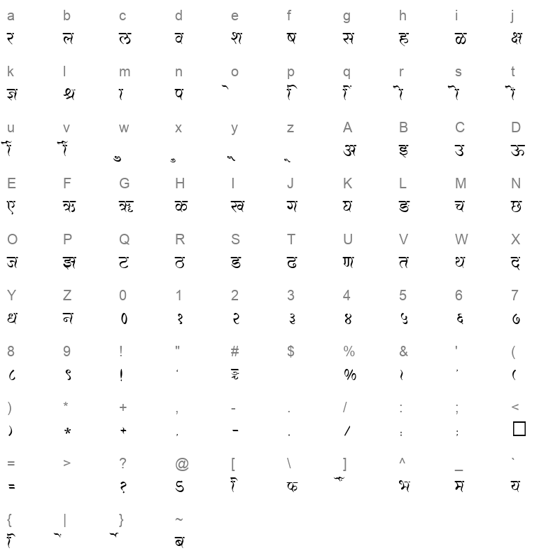 SHREE DEV 2387 Regular Character Map