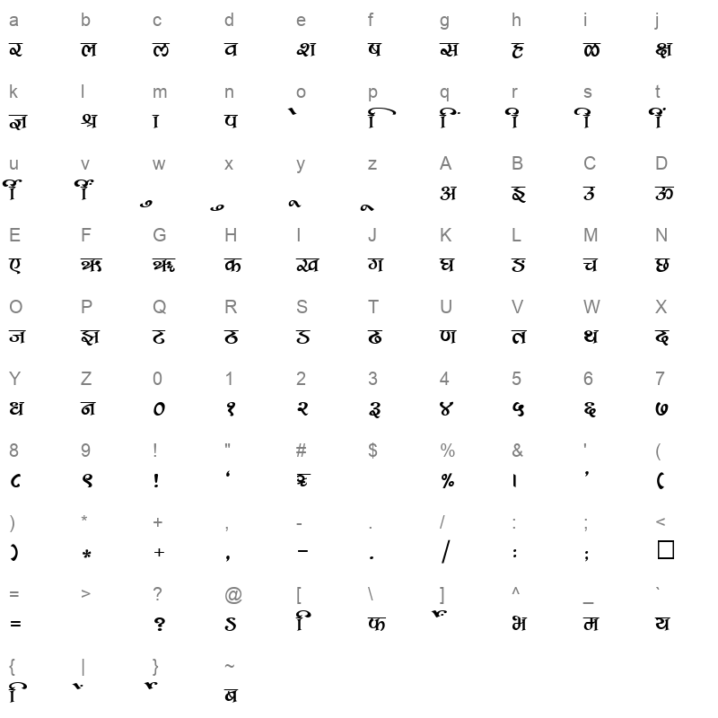 SHREE DEV 2388 Regular Character Map