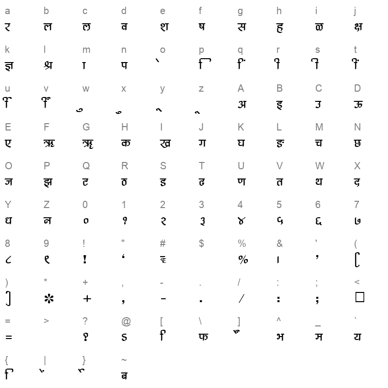 SHREE DEV 2389 Regular Character Map