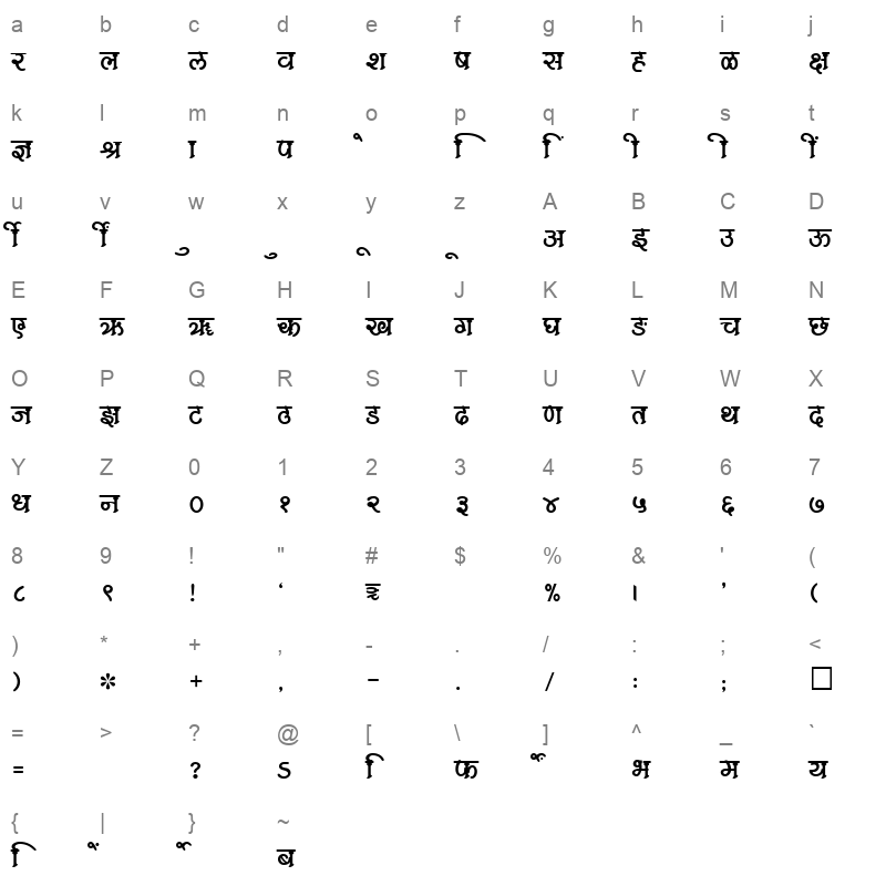 SHREE DEV 2392 Regular Character Map