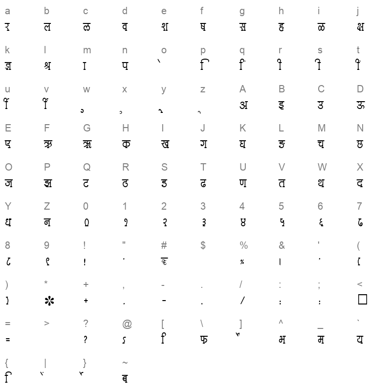 SHREE DEV 2393 Regular Character Map