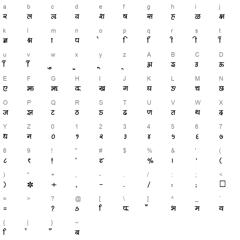 SHREE DEV 2396 Regular Character Map