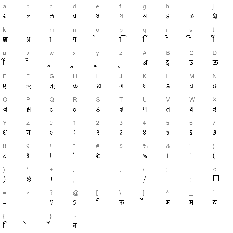 SHREE DEV 2402 Regular Character Map