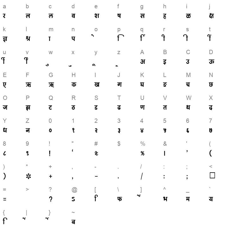 SHREE DEV 2403 Regular Character Map