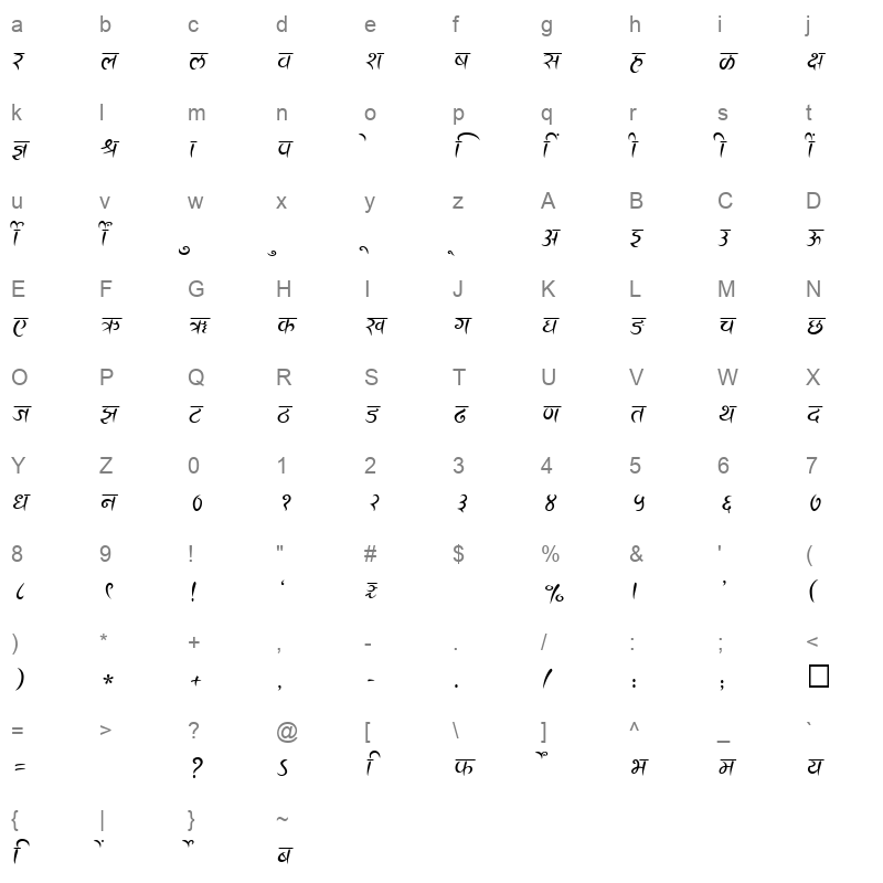SHREE DEV 2406 Regular Character Map