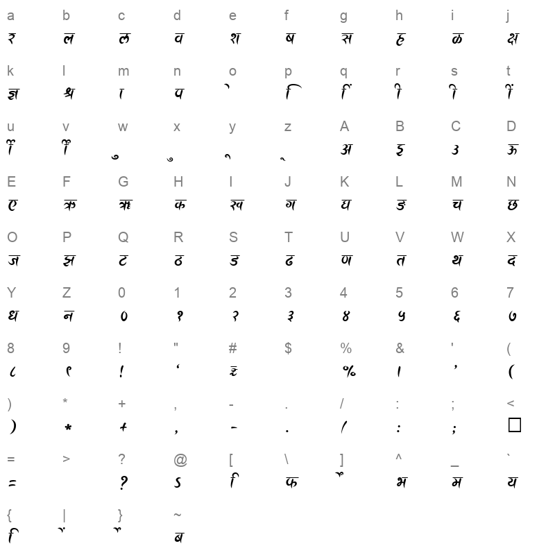 SHREE DEV 2407 Regular Character Map