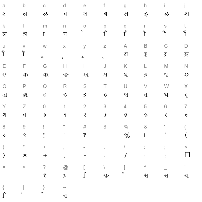 SHREE DEV 2408 Regular Character Map