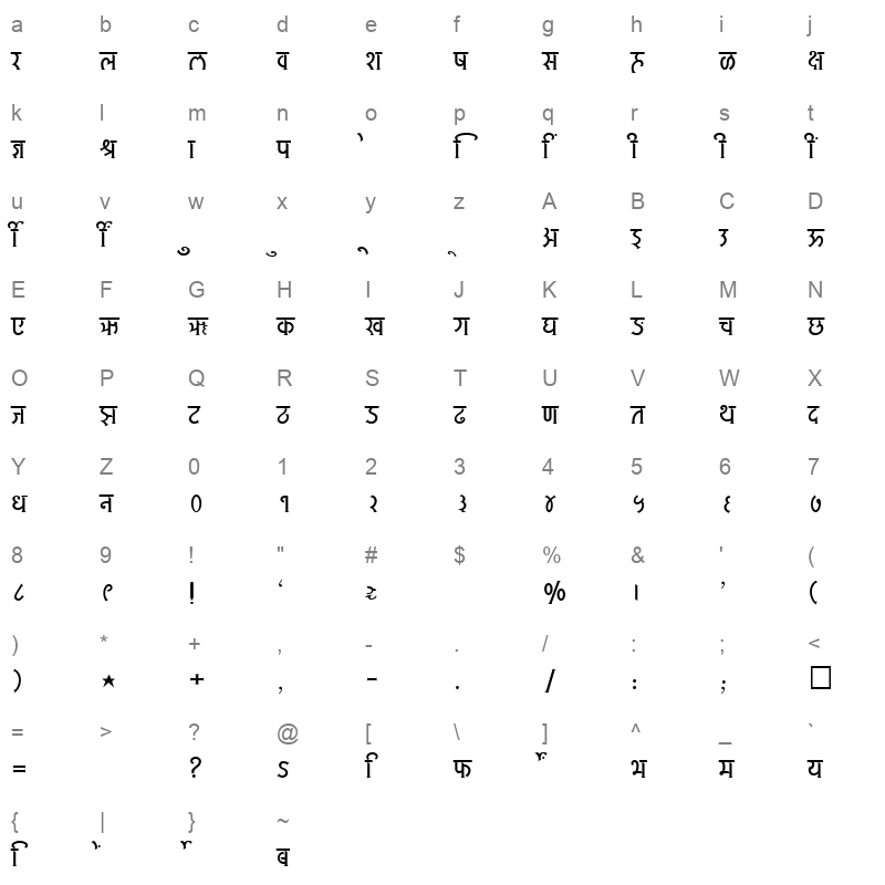 SHREE DEV 2409 Regular Character Map