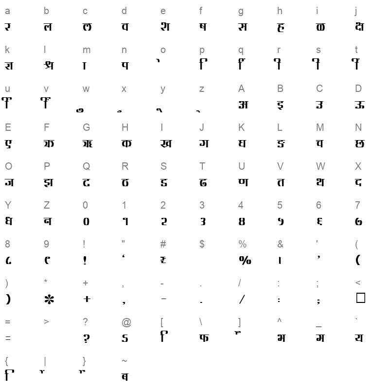 SHREE DEV 2414 Regular Character Map
