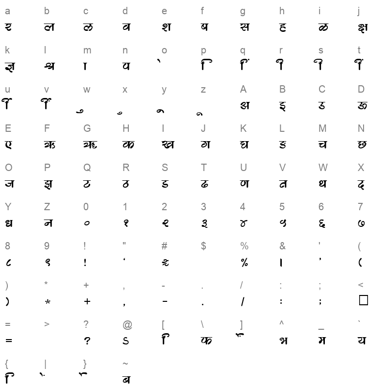 SHREE DEV 2416 Regular Character Map