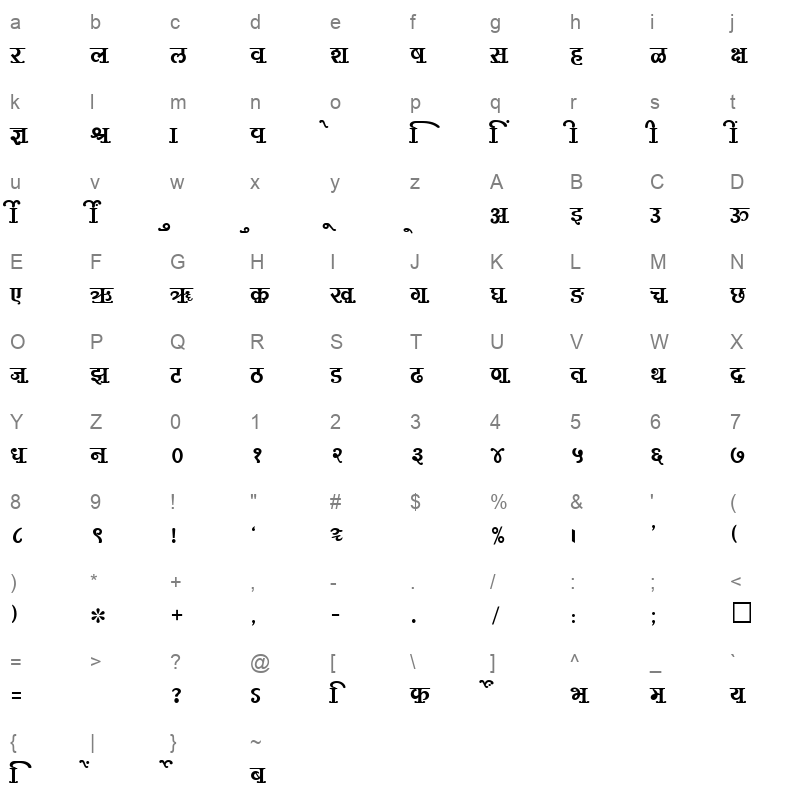 SHREE DEV 2418 Regular Character Map