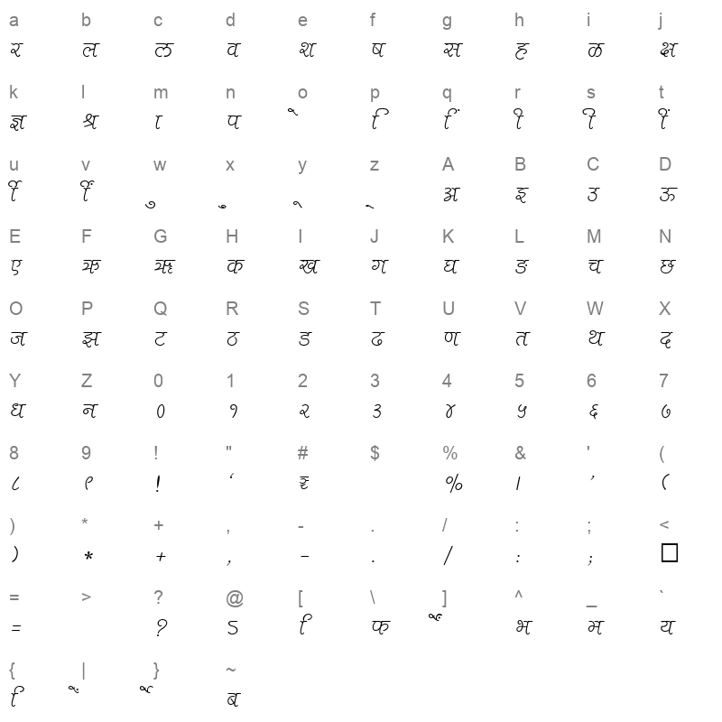 SHREE DEV 2419 Regular Character Map