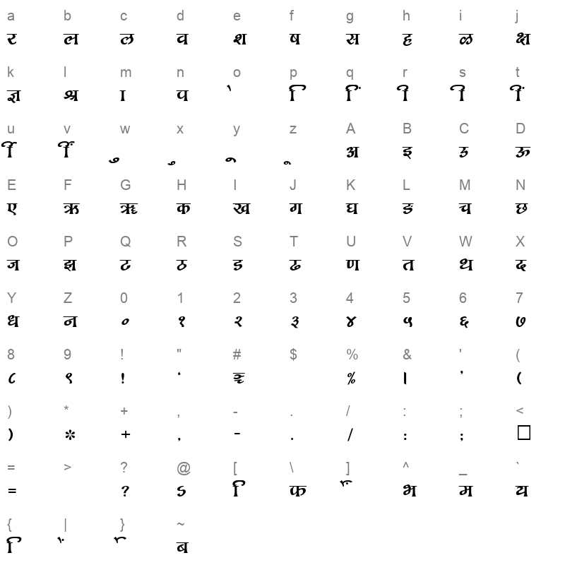 SHREE DEV 2429 Regular Character Map